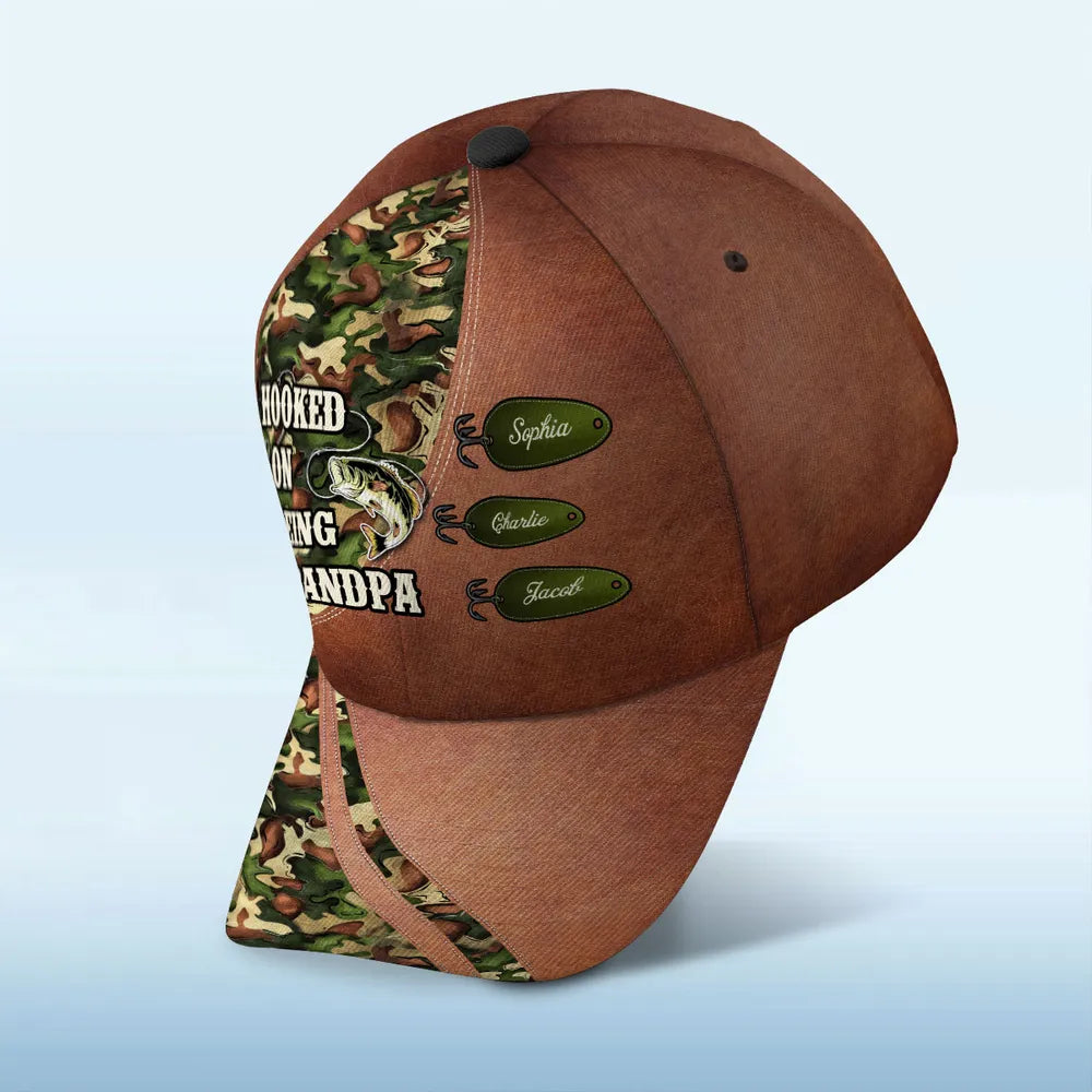 Hooked On Being Fishing Grandpa Papa Personalized Classic Cap, Father's Day Gift For Grandpa, Dad, Husband