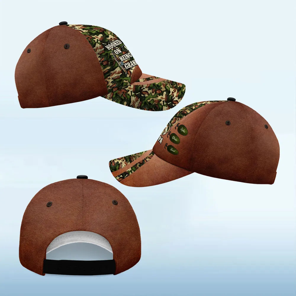 Hooked On Being Fishing Grandpa Papa Personalized Classic Cap, Father's Day Gift For Grandpa, Dad, Husband