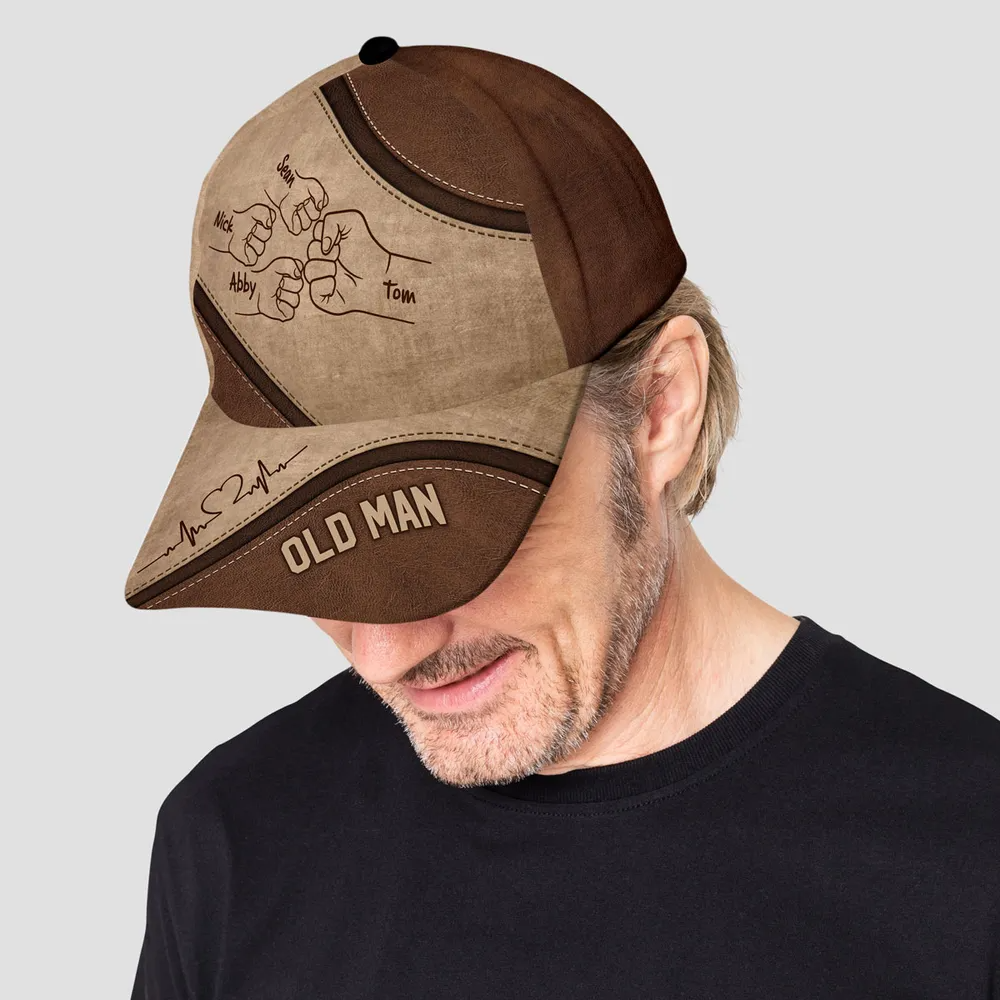 Grandpa's Team Fist Bump Personalized Classic Cap, Anniversary Gift For Grandpa, For Husband