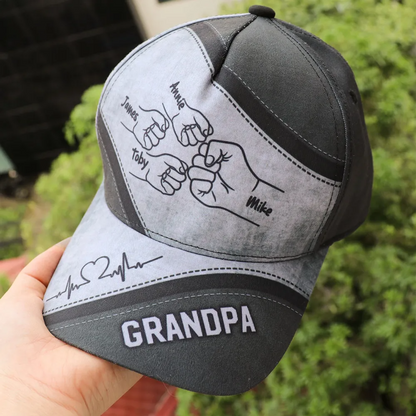 Grandpa's Team Fist Bump Personalized Classic Cap, Anniversary Gift For Grandpa, For Husband