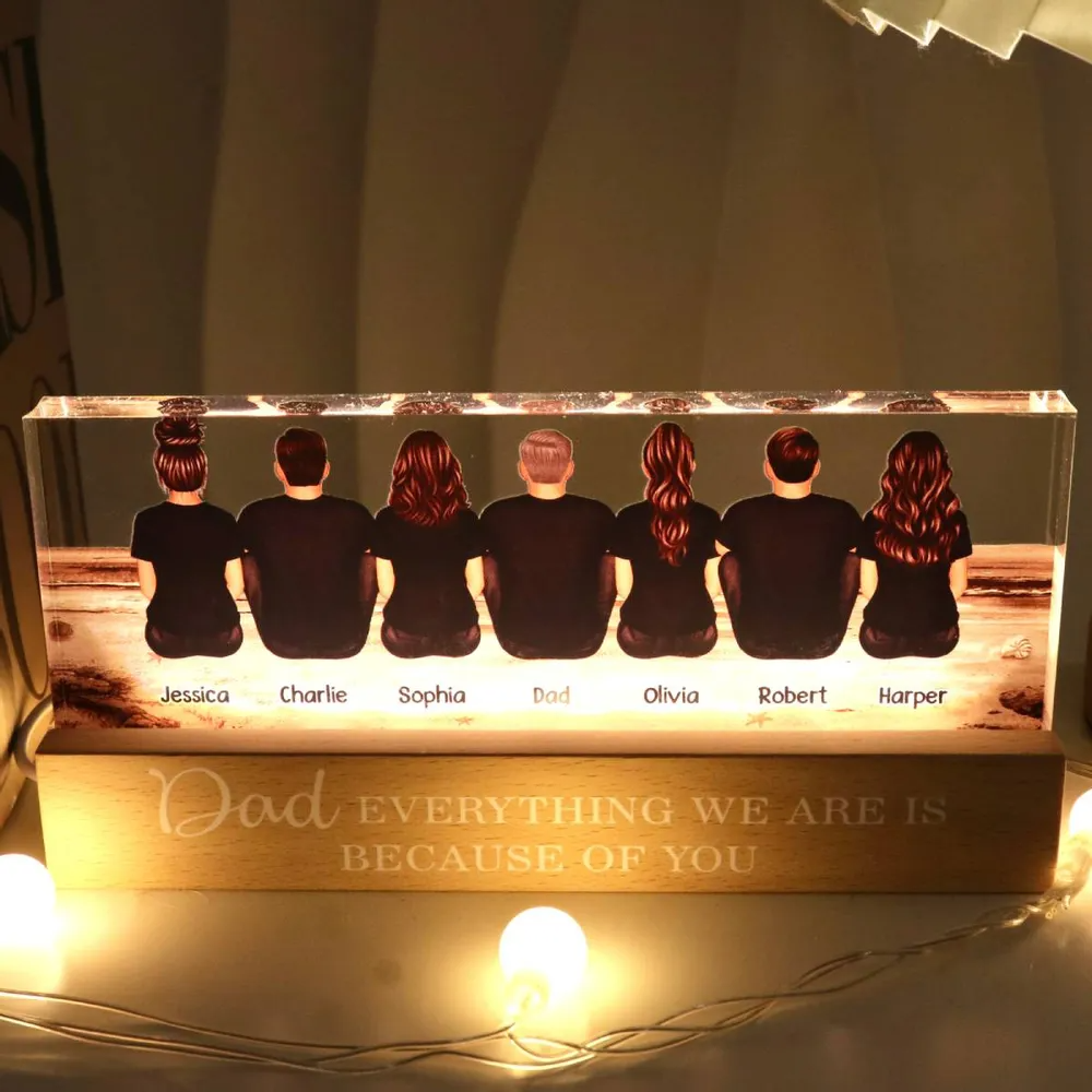 Dad And Sons Daughters Retro Vintage Beach Personalized LED Night Light, Heartfelt Gift For Dad, Husband