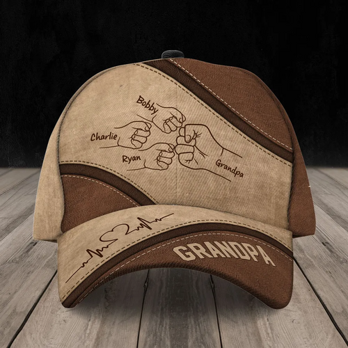 Grandpa's Team Fist Bump Personalized Classic Cap, Anniversary Gift For Grandpa, For Husband