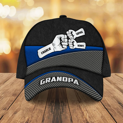 Grandpa Fist Bump Metal Printed Personalized Classic Cap, Father's Day Gift For Grandpa, Gift For Dad