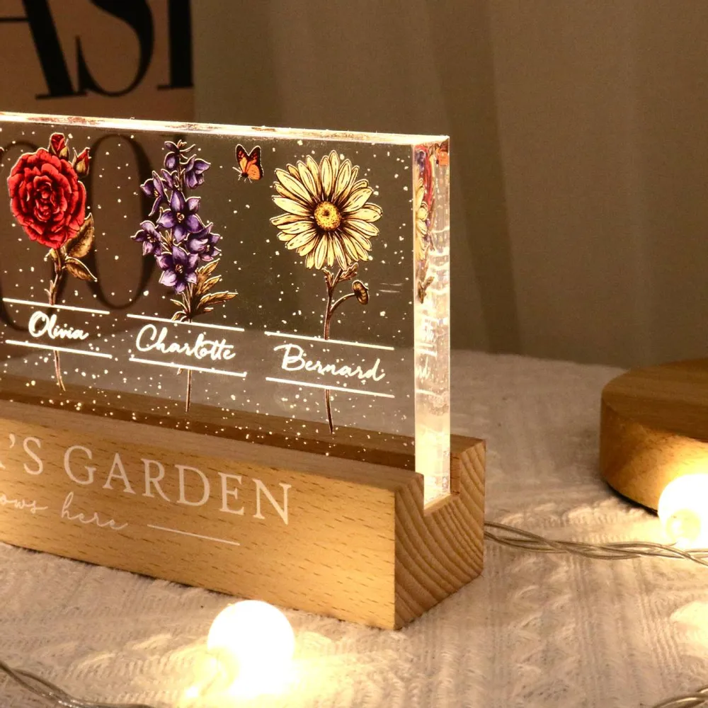 Grandma's Garden Of Grandkids Birth Month Flowers - Personalized Led Light