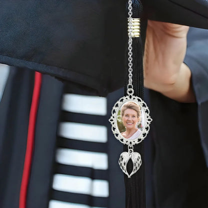 Personalized Graduation Tassel Photo Charm With Angel Wings, Graduation Gift