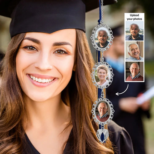 Personalized Graduation Tassel Photo Charm With Angel Wings, Graduation Gift