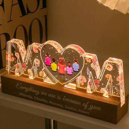 Mom Everything I Am Is Because Of You Personalized LED Night Light, Birth Month Flower, Gift for Mom, Gift for Wife, Gift for Grandma
