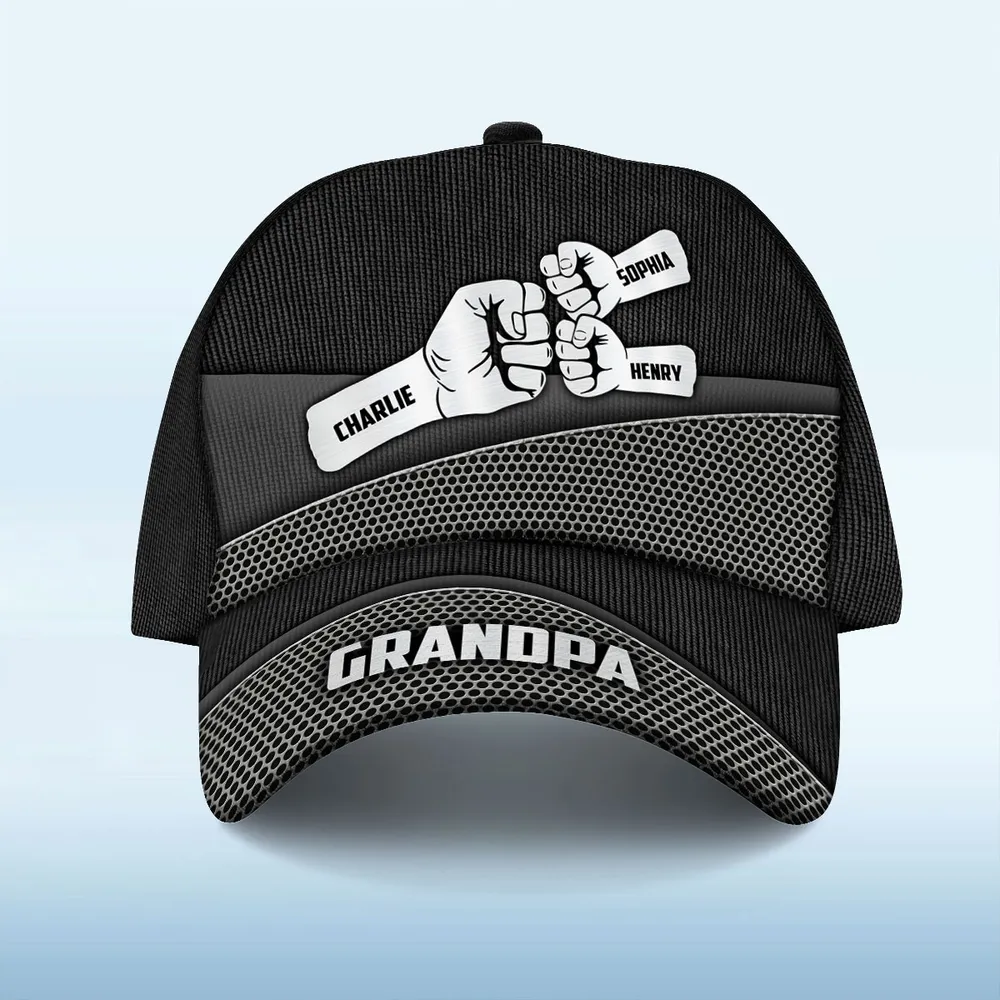 Grandpa Fist Bump Metal Printed Personalized Classic Cap, Father's Day Gift For Grandpa, Gift For Dad