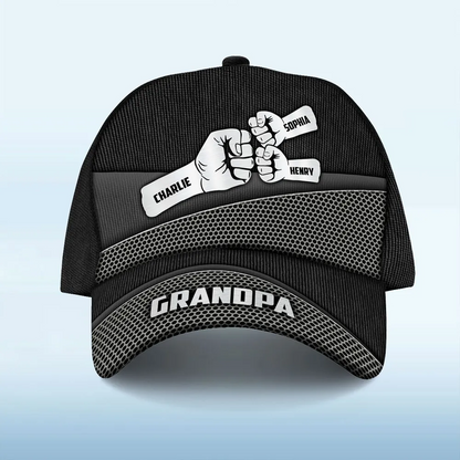Grandpa Fist Bump Metal Printed Personalized Classic Cap, Father's Day Gift For Grandpa, Gift For Dad