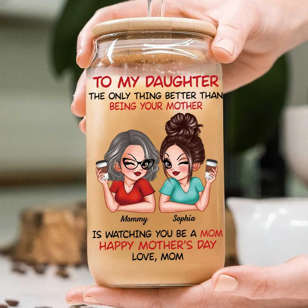 To My Daughter Happy Mother‘s Day Personalized Clear Glass Can