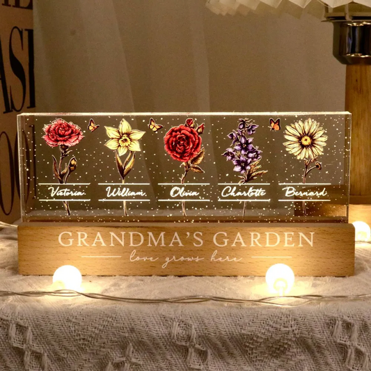 Grandma's Garden Of Grandkids Birth Month Flowers - Personalized Led Light