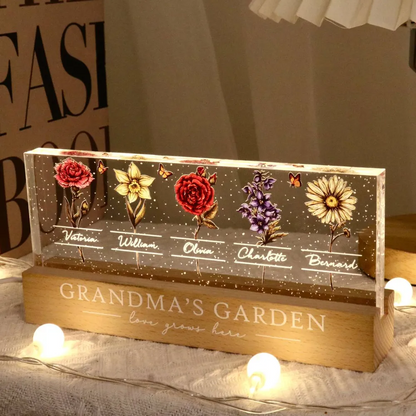 Grandma's Garden Of Grandkids Birth Month Flowers - Personalized Led Light