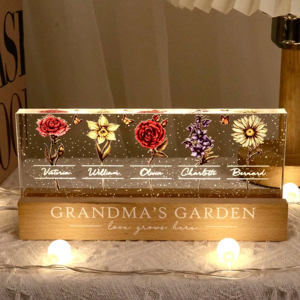 Grandma's Garden Of Grandkids Birth Month Flowers - Personalized Led Light