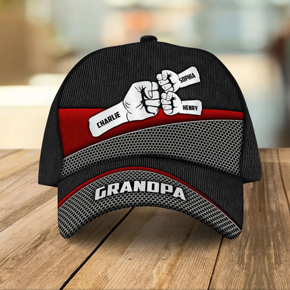 Grandpa Fist Bump Metal Printed Personalized Classic Cap, Father's Day Gift For Grandpa, Gift For Dad