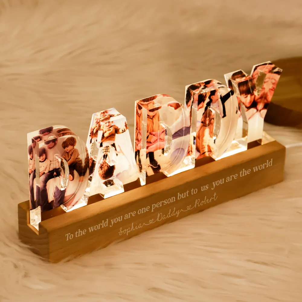 Daddy To Us You Are The World Photo Collage Personalized LED Night Light, Perfect Gift For Your Men