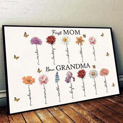 Vintage Birth Month Flowers First Mom Now Grandma Personalized Poster, Gift