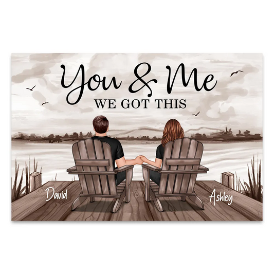 Couple Sitting Lake Landscape Retro Vintage Personalized Poster, Heartfelt 2025 Gift For Couple, For Him, For Her, Boyfriend, Girlfriend, Husband, Wife