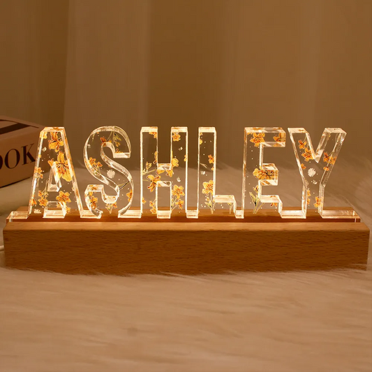 Custom Flower Printed LED Night Light, Birth Month Flower, Custom Name, Gift For Her