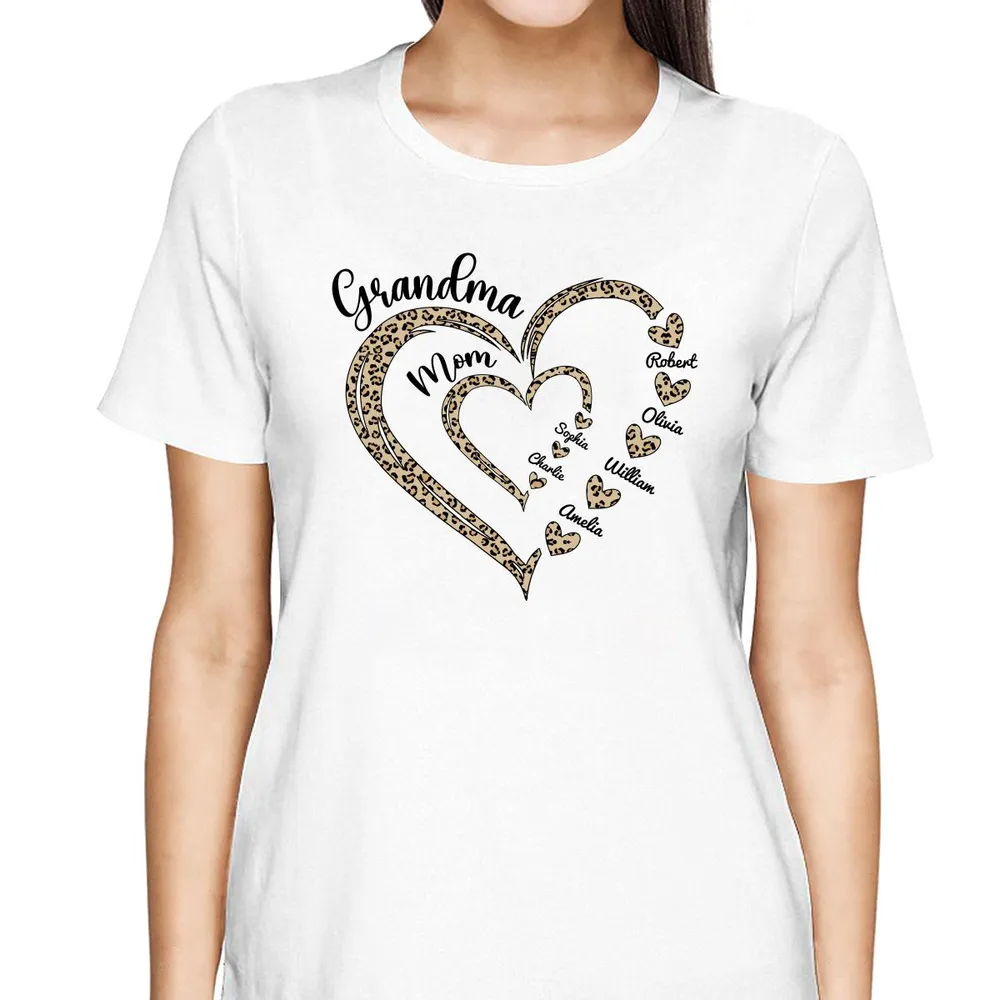 Leopard Grandma Mom Heart In Heart Personalized Shirt