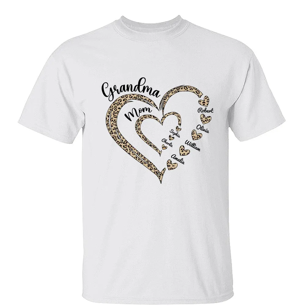 Leopard Grandma Mom Heart In Heart Personalized Shirt