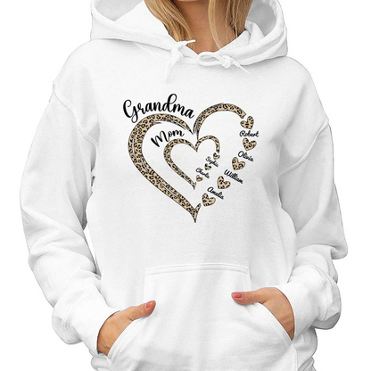 Leopard Grandma Mom Heart In Heart Personalized Shirt