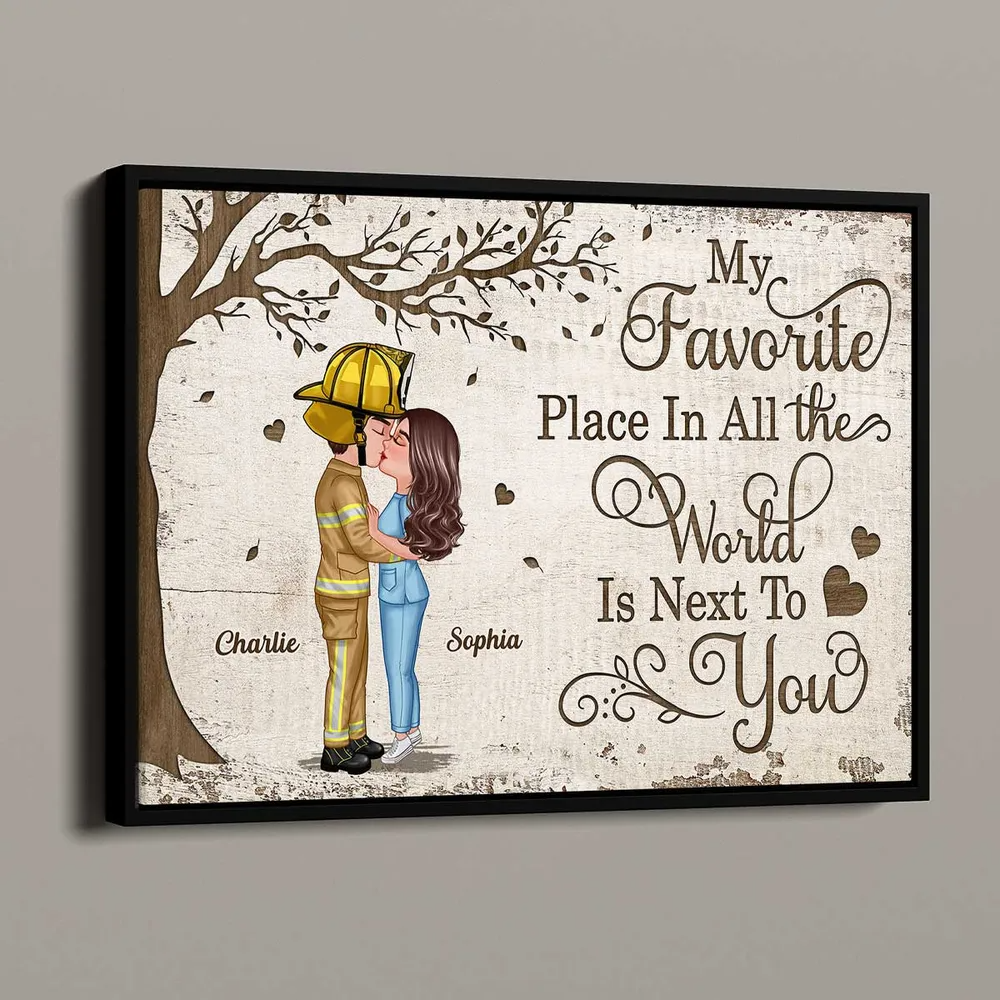 Favorite Place In The World Couple Kissing Personalized Poster, Gift by Occupation For Her, For Him