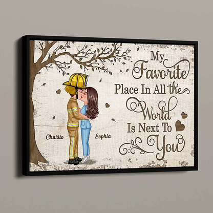 Favorite Place In The World Couple Kissing Personalized Poster, Gift by Occupation For Her, For Him