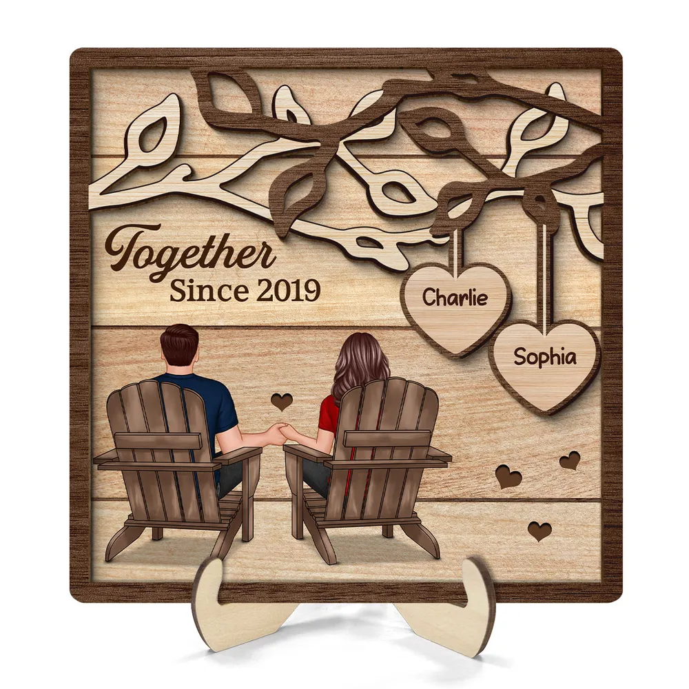 Couple Back View Sitting Under Tree - Personalized Wooden Plaque