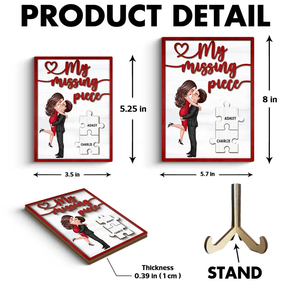 My Missing Piece Couple Hugging Kissing Red Valentine‘s Day Gift For Her Gift For Him Personalized 2-Layer Wooden Plaque