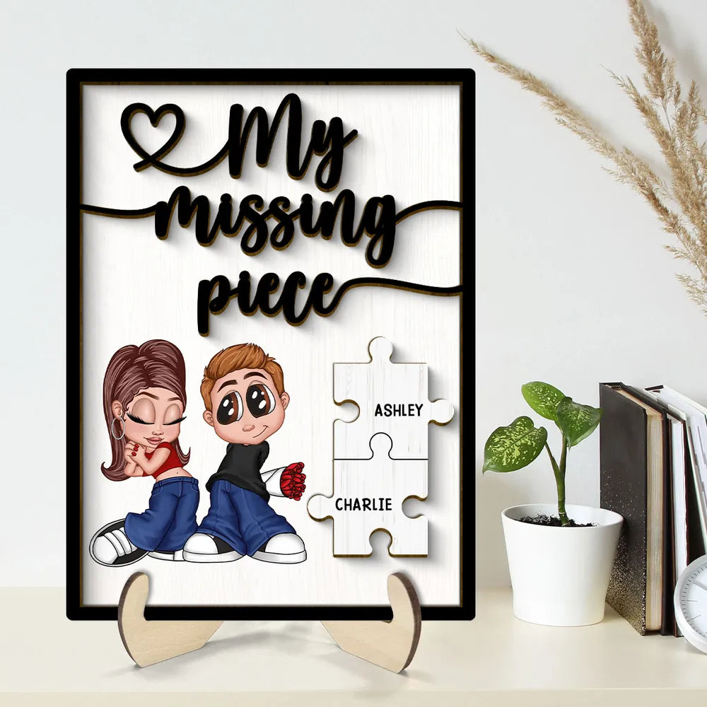 Y2K Couple My Missing Piece Personalized 2-layer Wooden Plaque, Valentine's Day Gift For Him, For Her