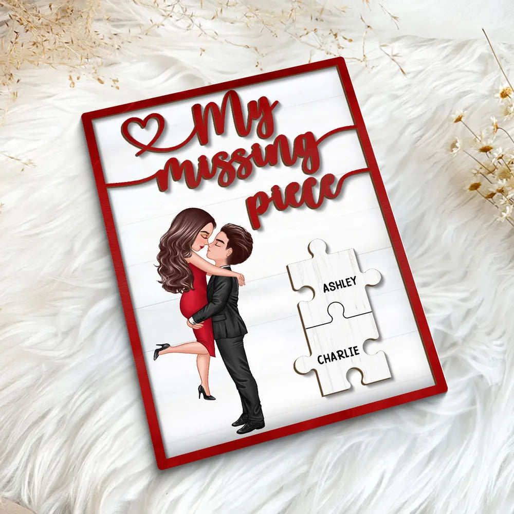 My Missing Piece Couple Hugging Kissing Red Valentine‘s Day Gift For Her Gift For Him Personalized 2-Layer Wooden Plaque