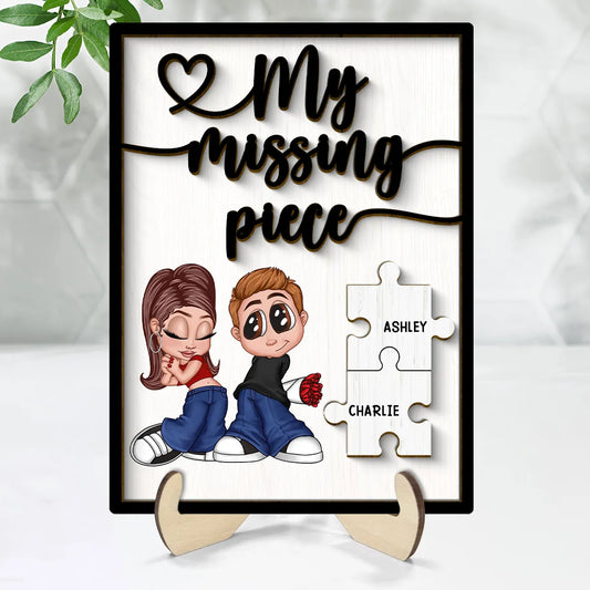 Y2K Couple My Missing Piece Personalized 2-layer Wooden Plaque, Valentine's Day Gift For Him, For Her