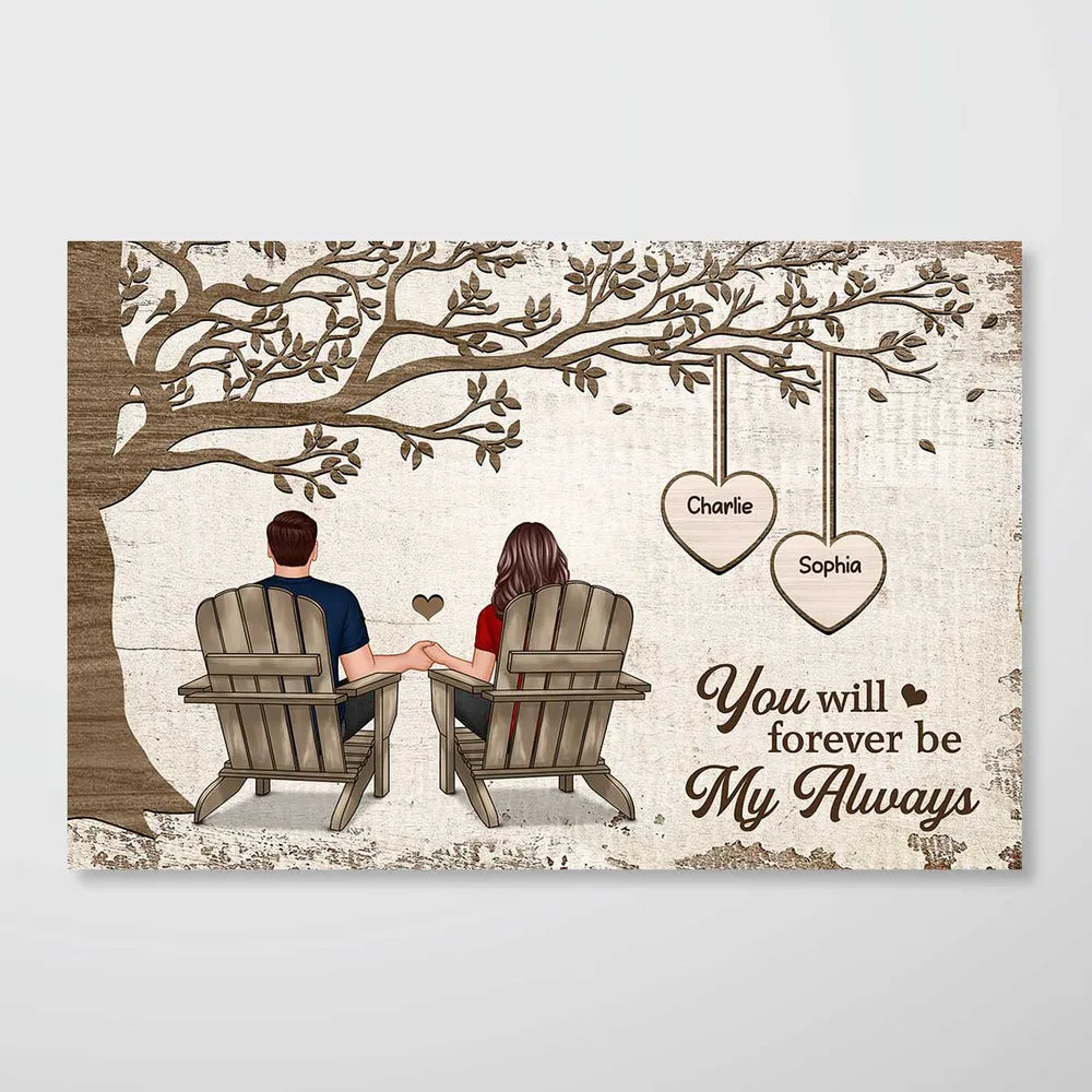 Couple Back View Sitting Under Tree Personalized Poster, Perfect Anniversary Gift For Him, For Her