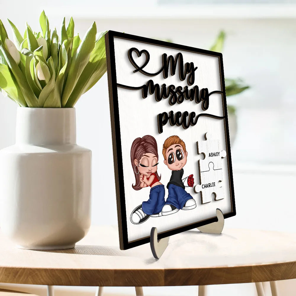 Y2K Couple My Missing Piece Personalized 2-layer Wooden Plaque, Valentine's Day Gift For Him, For Her