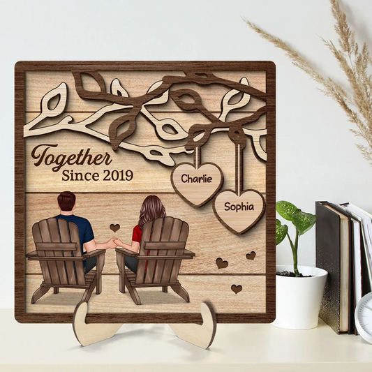 Couple Back View Sitting Under Tree - Personalized Wooden Plaque