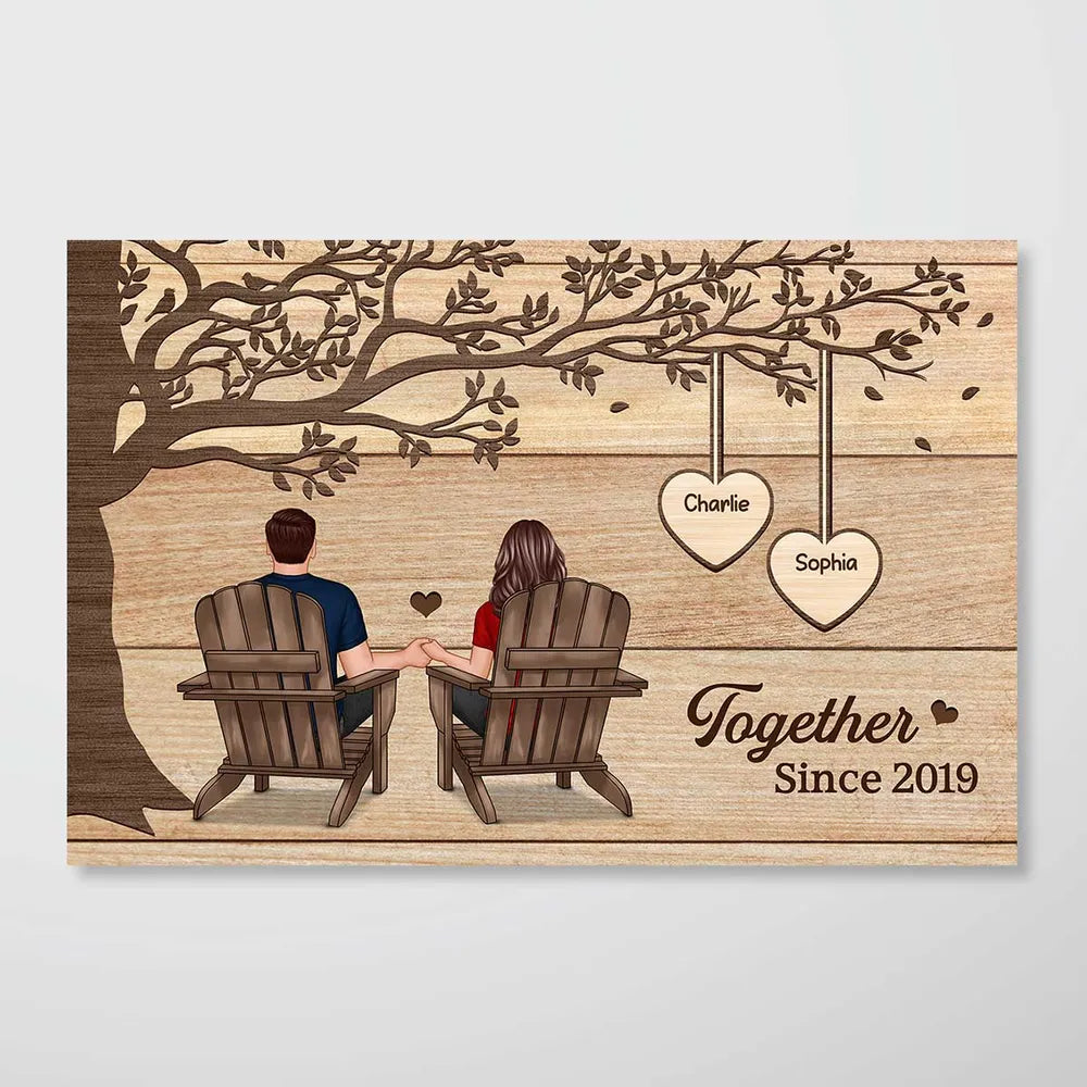 Couple Back View Sitting Under Tree Personalized Poster, Perfect Anniversary Gift For Him, For Her