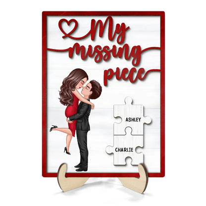 My Missing Piece Couple Hugging Kissing Red Valentine‘s Day Gift For Her Gift For Him Personalized 2-Layer Wooden Plaque