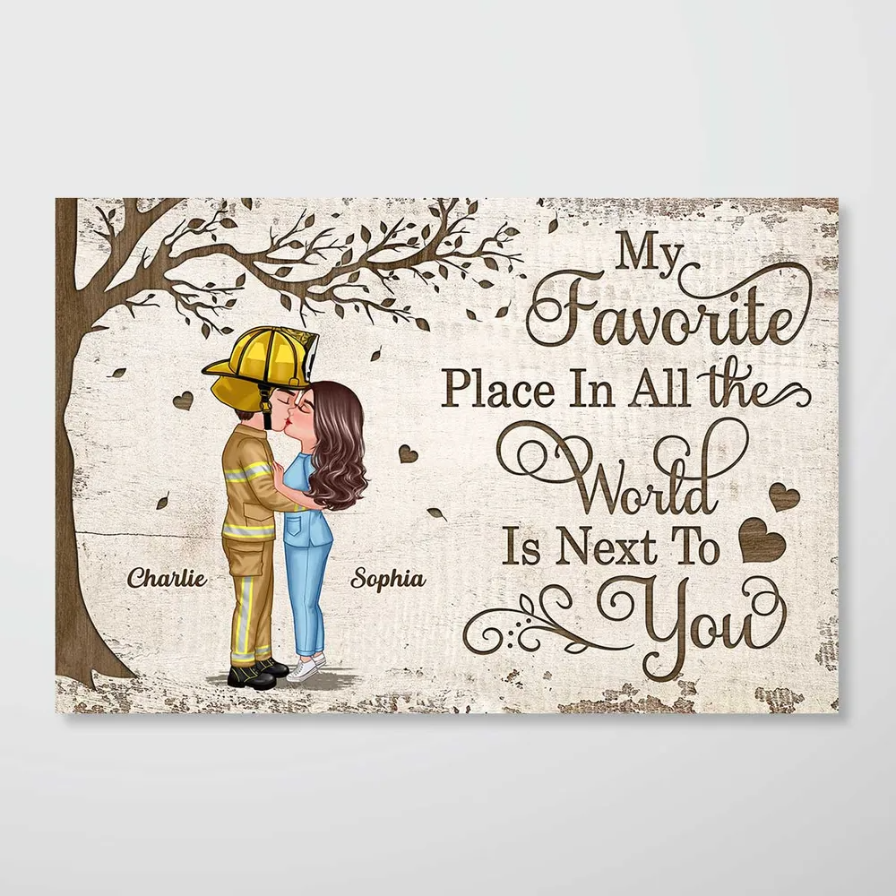 Favorite Place In The World Couple Kissing Personalized Poster, Gift by Occupation For Her, For Him