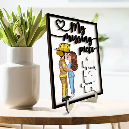 Couple Kissing My Missing Piece Valentine‘s Day Gifts by Occupation Gift For Her Gift For Him Firefighter, Nurse, Police Officer Personalized Wooden Plaque