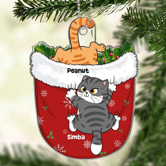 Naughty Cats Climbing Christmas Pocket Personalized Acrylic Ornament