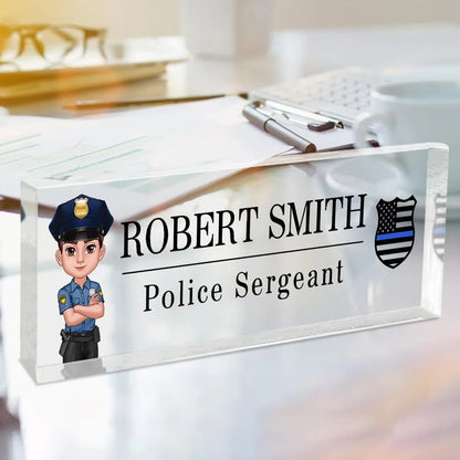 Police Thin Blue Line Personalized Acrylic Desk Name Plate, Office Decor, Appreciation Gift, Christmas Gift For Police Officers, Sheriff, Deputy Sheriff