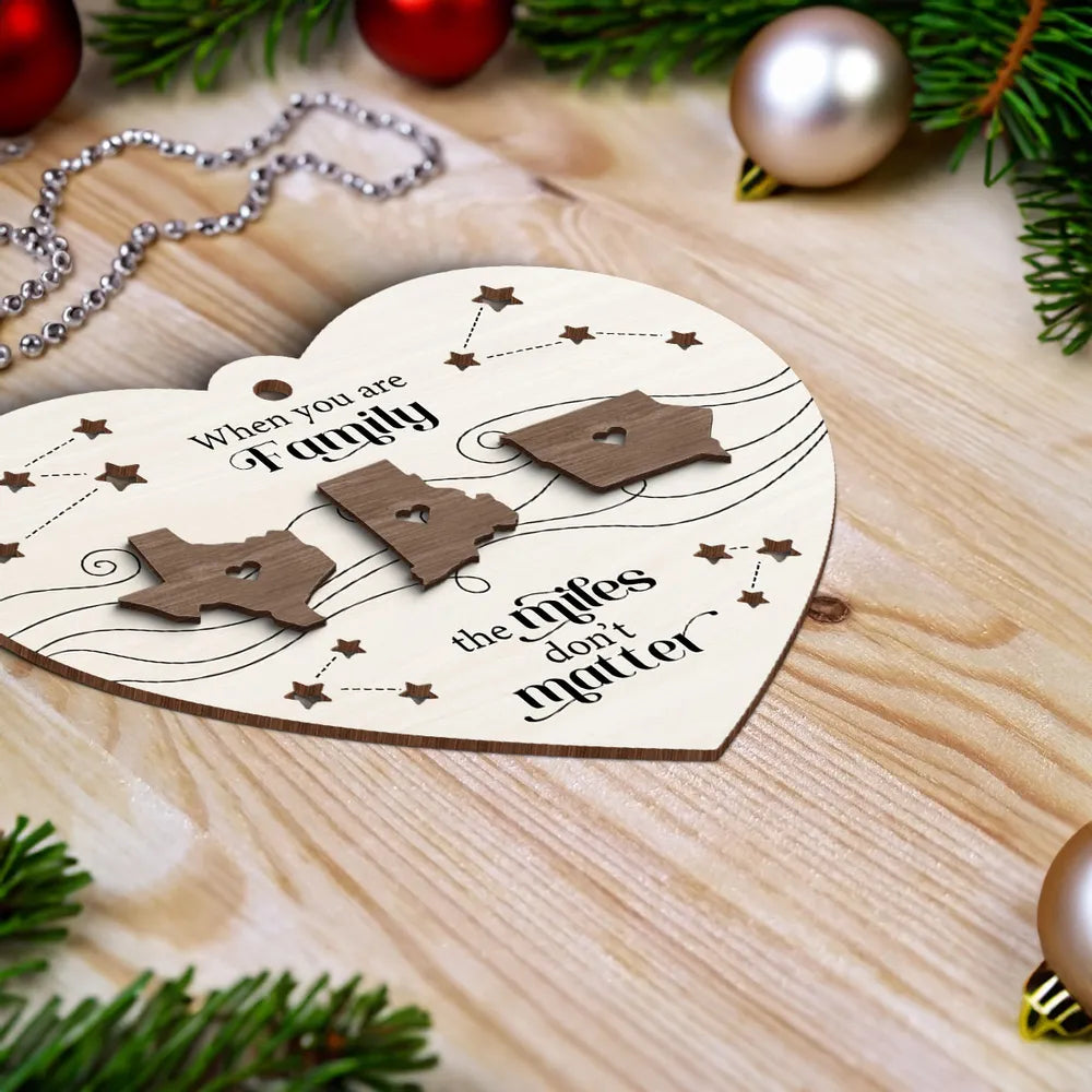 Long Distance Family Friends Siblings Sisters Besties Personalized 2-Layered Heart Shaped Wooden Ornament, Togetherness Christmas Gift