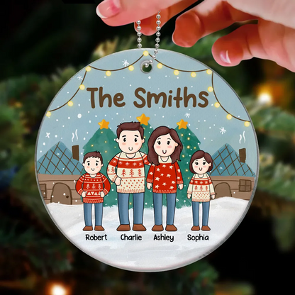 Comic Family Christmas Together Personalized Acrylic Ornament