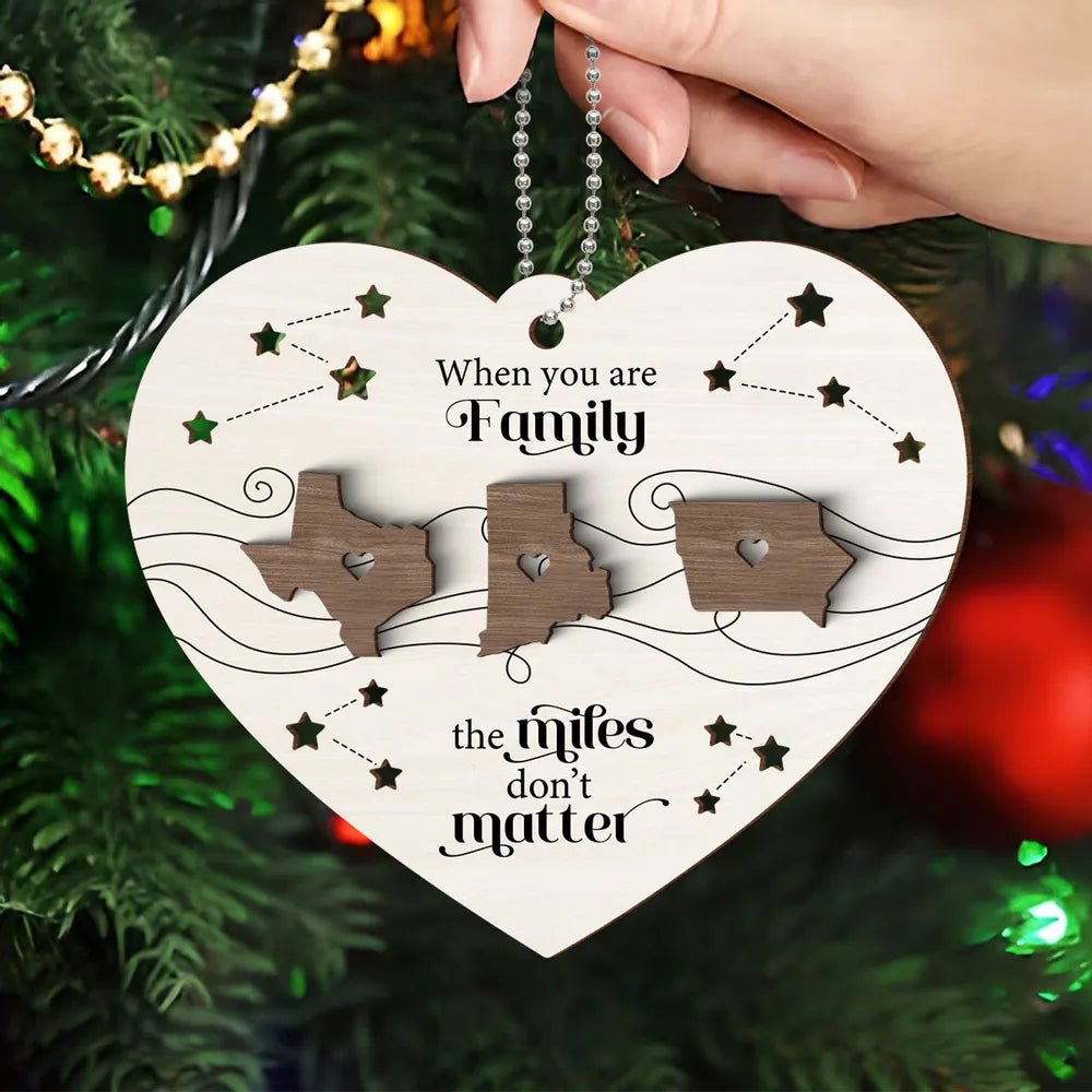 Long Distance Family Friends Siblings Sisters Besties Personalized 2-Layered Heart Shaped Wooden Ornament, Togetherness Christmas Gift