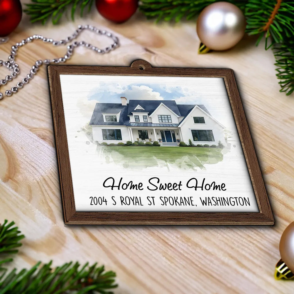 Watercolor House Portrait Home Sweet Home New Home Personalized 2-Layer Wooden Ornament