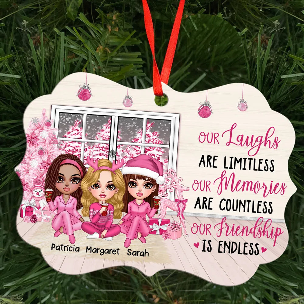 Pink Window Christmas Tree Besties Sisters Personalized Christmas Ornament