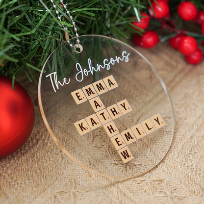 Family Crossword Puzzle Art Personalized Acrylic Ornament - Created In A Moment, Cherished For A Lifetime