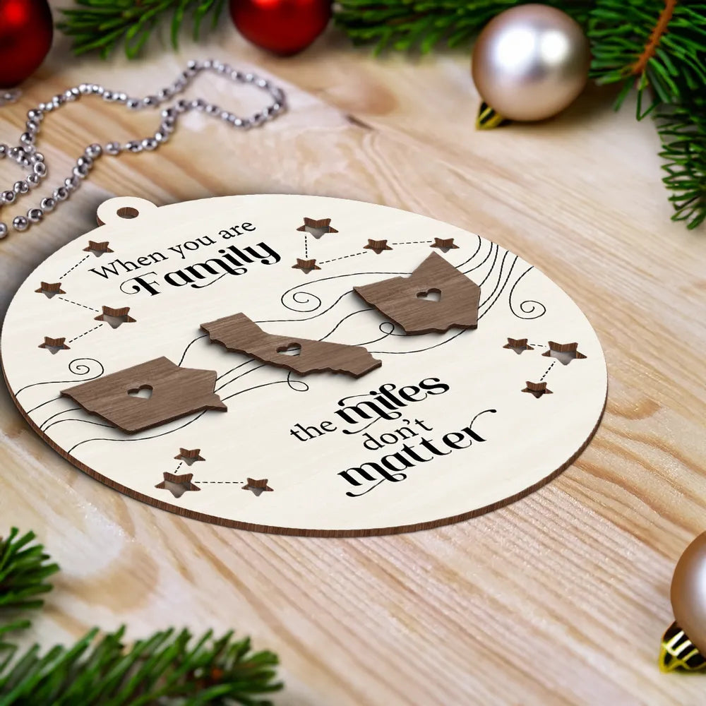 Long Distance Family Friends Siblings Sisters Besties Personalized 2-Layered Wooden Ornament, Togetherness Christmas Gift