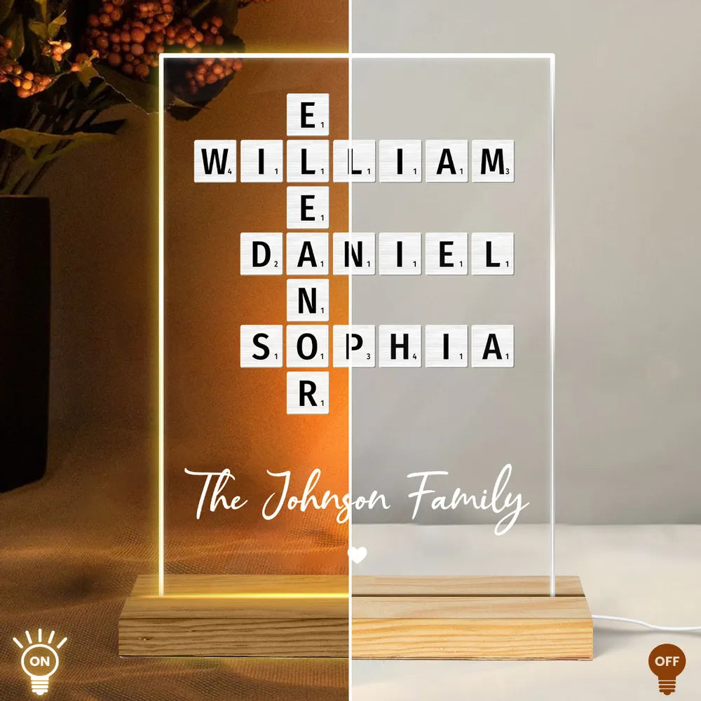 Family Crossword Art Created In A Moment, Treasured Forever Personalized Acrylic Plaque With LED Night Light