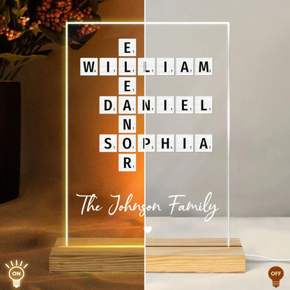 Family Crossword Art Created In A Moment, Treasured Forever Personalized Acrylic Plaque With LED Night Light